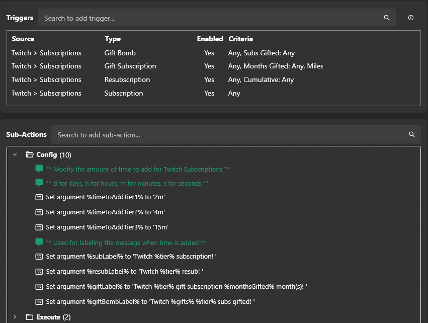Twitch Sub Add Time Action